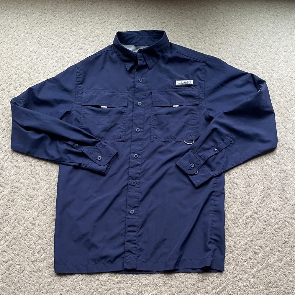 Habit Men's Navy Blue Fishing Shirt Sun Protection Size Small